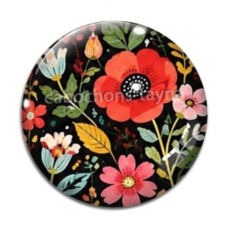 Cabochon Verre - Fleurs- Cabochon verre ou résine