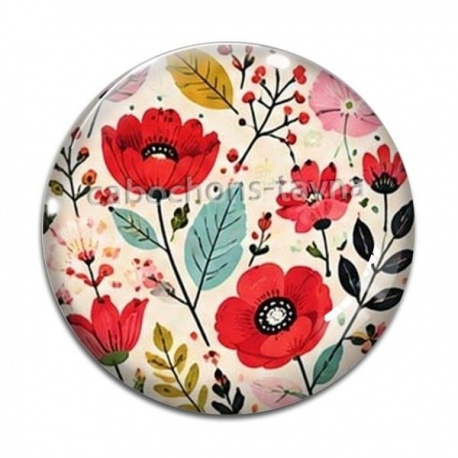 Cabochon Verre -  fleurs- verre ou résine, miroirs, magnet