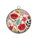 Pendentif Cabochon Argent -  fleurs- verre ou résine, miroirs, magnet