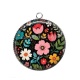Pendentif Cabochon Argent -  fleurs- cabochon verre ou résine, pendentif résine