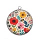 Pendentif Cabochon Argent -  fleurs- cabochon verre ou résine, pendentif résine, miroir