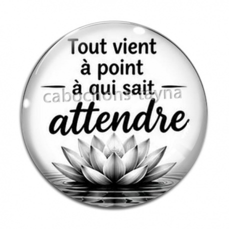 Cabochon Verre - Tout vient à point à qui sait attendre- cabochon citation, cabochon verre ou résine, miroirs, magnet