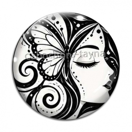 Cabochon Verre - femme noir et blanc- cabochon verre ou résine