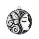 Pendentif Cabochon Argent - femme noir et blanc- cabochon verre ou résine