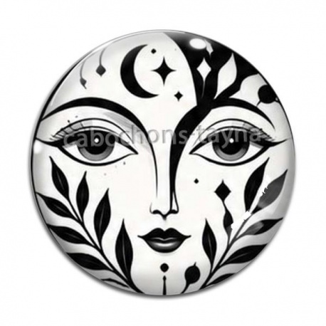 Cabochon Verre - femme noir et blanc- cabochon verre ou résine, pendentif