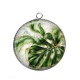 Pendentif Cabochon Argent - feuille exotique- cabochon verre ou résine, pendentif