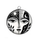 Pendentif Cabochon Argent - femme noir et blanc- cabochon verre ou résine