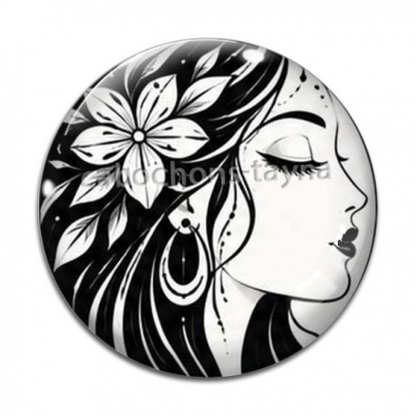 Cabochon Verre - femme noir et blanc- cabochon résine ou verre