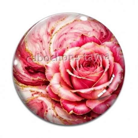Cabochon Verre - Fleur rose- cabochon verre ou résine