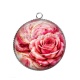 Pendentif Cabochon Argent - Fleur rose- cabochon verre ou résine