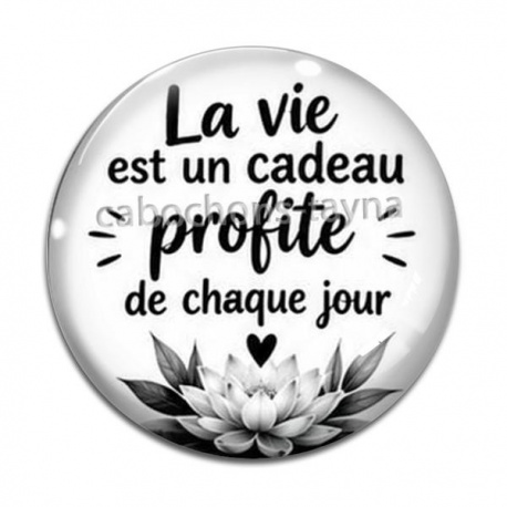 Cabochon Verre -  Citation- la vie est un cadeau profite de chaque jour