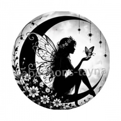 Fée lune- Cabochon verre ou résine, pendentif résine argent