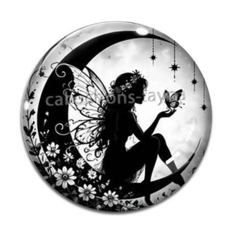 Cabochon Verre - Fée lune- Cabochon verre ou résine, pendentif résine argent