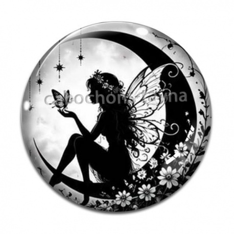 Cabochon Verre - Fée lune- Cabochon verre ou résine