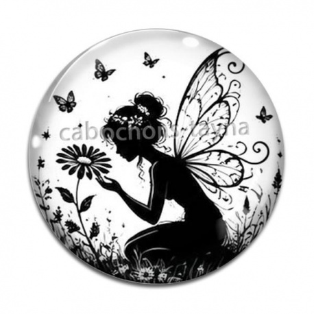 Cabochon Verre - Fée- Cabochon verre ou résine, pendentif résine argent