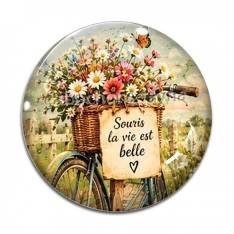 Cabochon Verre - souris la vie est belle