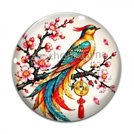 Cabochon Verre - oiseaux porte bonheur