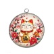 Pendentif Cabochon Argent - chat porte bonheur