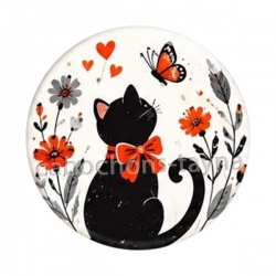 chat noir- cabochon verre ou résine, miroirs, porte clés