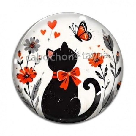 Cabochon Verre - chat noir 