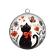 Pendentif Cabochon Argent - chat noir 