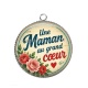 Pendentif Cabochon Argent - une maman au grand coeur- cabochon verre ou résine, miroirs, porte clés