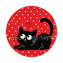 chat noir- cabochon verre ou résine, miroirs, magnet