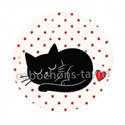 chat noir- chat noir- cabochon verre ou résine, miroirs, magnet