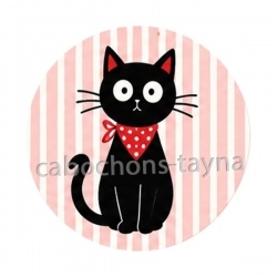 chat noir- cabochon verre ou résine, miroirs, magnet