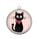 Pendentif Cabochon Argent - chat noir- cabochon verre ou résine, miroirs, magnet