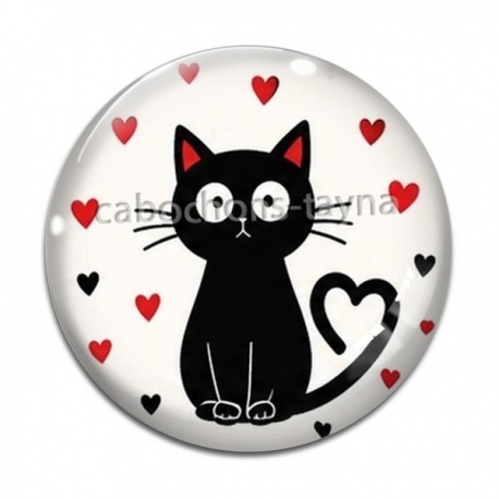 Cabochon Verre - chat noir- cabochon verre ou résine, miroirs