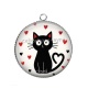 Pendentif Cabochon Argent - chat noir- cabochon verre ou résine, miroirs