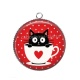 Pendentif Cabochon Argent - chat noir- cabochon verre ou résine, miroirs
