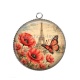 Pendentif Cabochon Argent - Paris coquelicot tour Eiffel- cabochon en verre ou en résine- pendentif