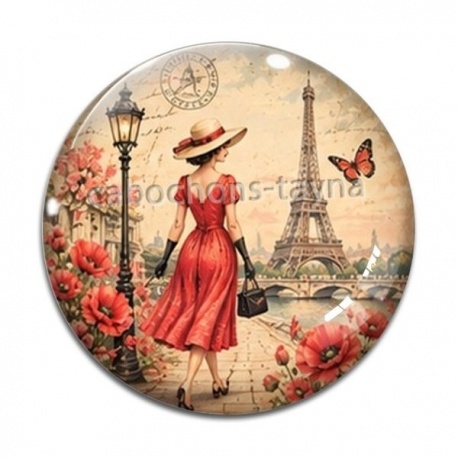 Cabochon Verre - femme Paris tour Eiffel