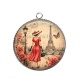 Pendentif Cabochon Argent - femme Paris tour Eiffel