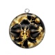 Pendentif Cabochon Argent - fleur orchidée noire et dorée