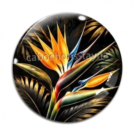 Cabochon Verre - fleur exotique- cabochon en verre ou en résine- pendentif