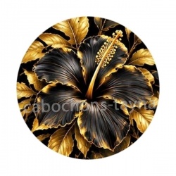 fleur exotique noire et dorée- cabochon verre ou résine, miroirs, magnet