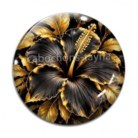 Cabochon Verre - fleur exotique noire et dorée- cabochon verre ou résine, miroirs, magnet