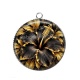 Pendentif Cabochon Argent - fleur exotique noire et dorée- cabochon verre ou résine, miroirs, magnet