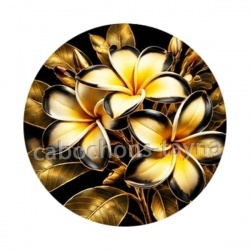 fleur exotique noire et dorée- cabochon verre ou résine, miroirs, porte clés