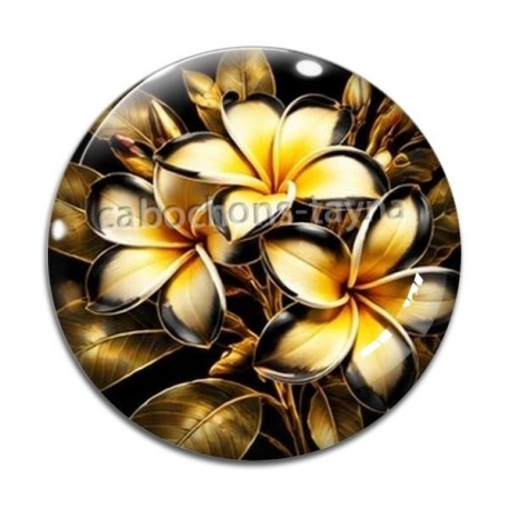 Cabochon Verre - fleur exotique noire et dorée- cabochon verre ou résine, miroirs, porte clés