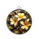 Pendentif Cabochon Argent - fleur exotique noire et dorée- cabochon verre ou résine, miroirs, porte clés