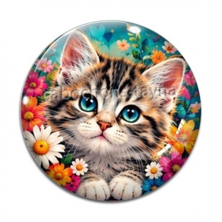 Cabochon Verre - Chaton tigrer- cabochon verre ou résine, pendentif