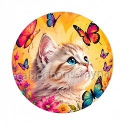 Chaton roux et blanc- cabochon verre ou résine, pendentif