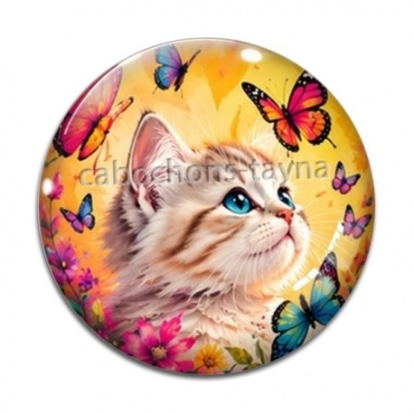 Cabochon Verre - Chaton roux et blanc- cabochon verre ou résine, pendentif