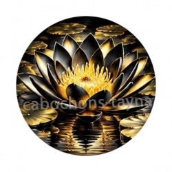 fleur exotique noire et dorée- cabochon verre ou résine, miroirs, porte clé