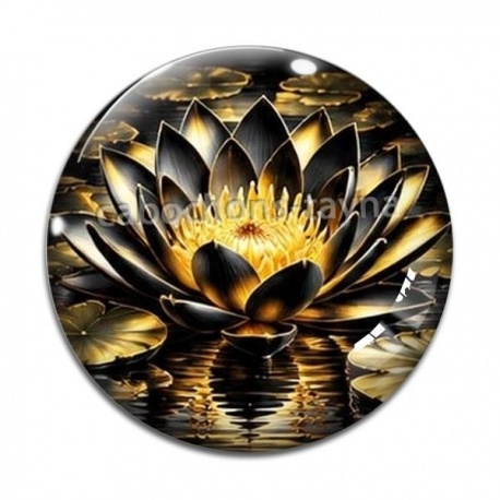 Cabochon Verre - fleur exotique noire et dorée- cabochon verre ou résine, miroirs, magnet