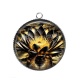 Pendentif Cabochon Argent - fleur exotique noire et dorée- cabochon verre ou résine, miroirs, magnet